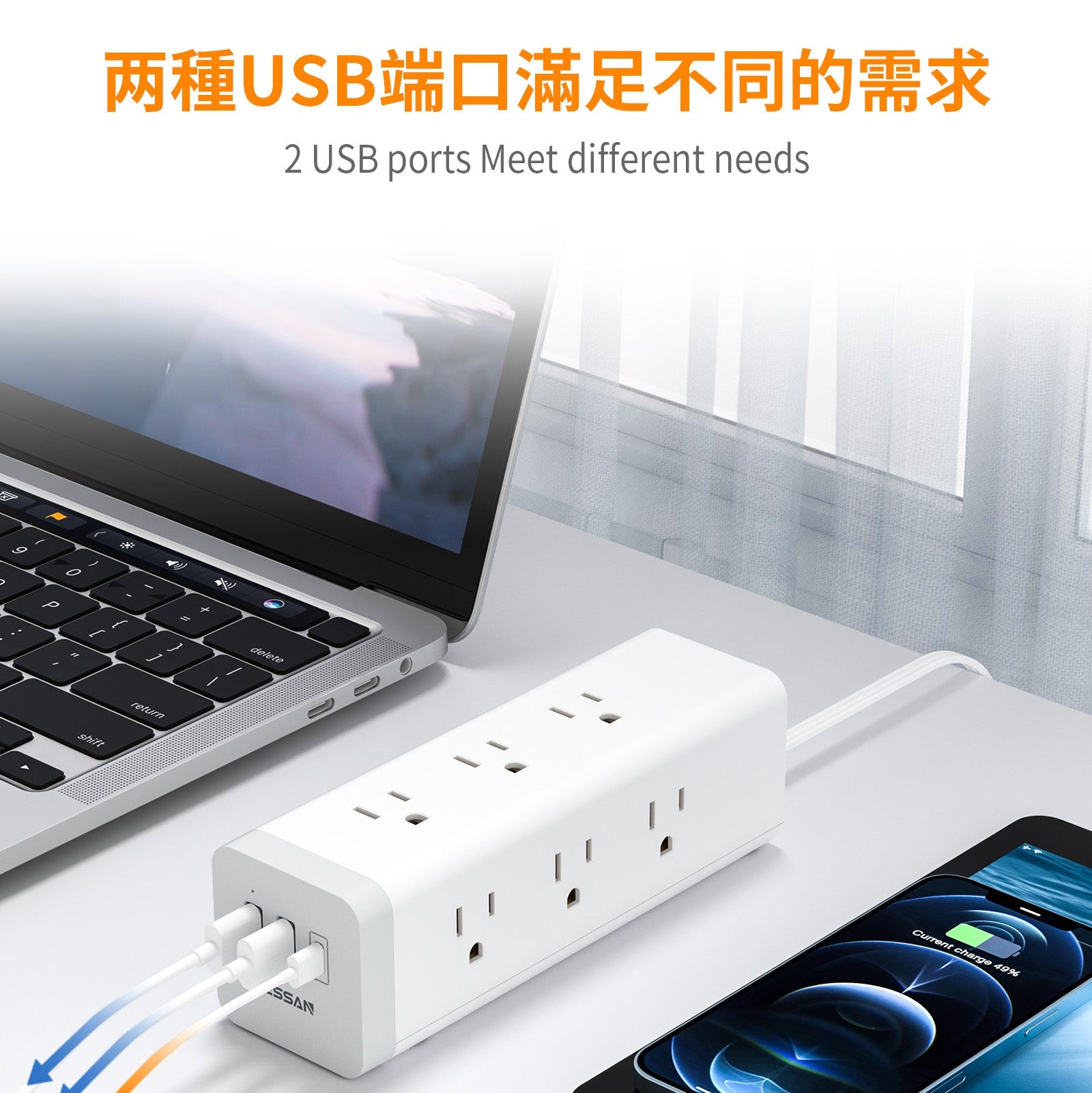 方塊延長線丨3P 1開9插丨USB+PD20W丨1.8m