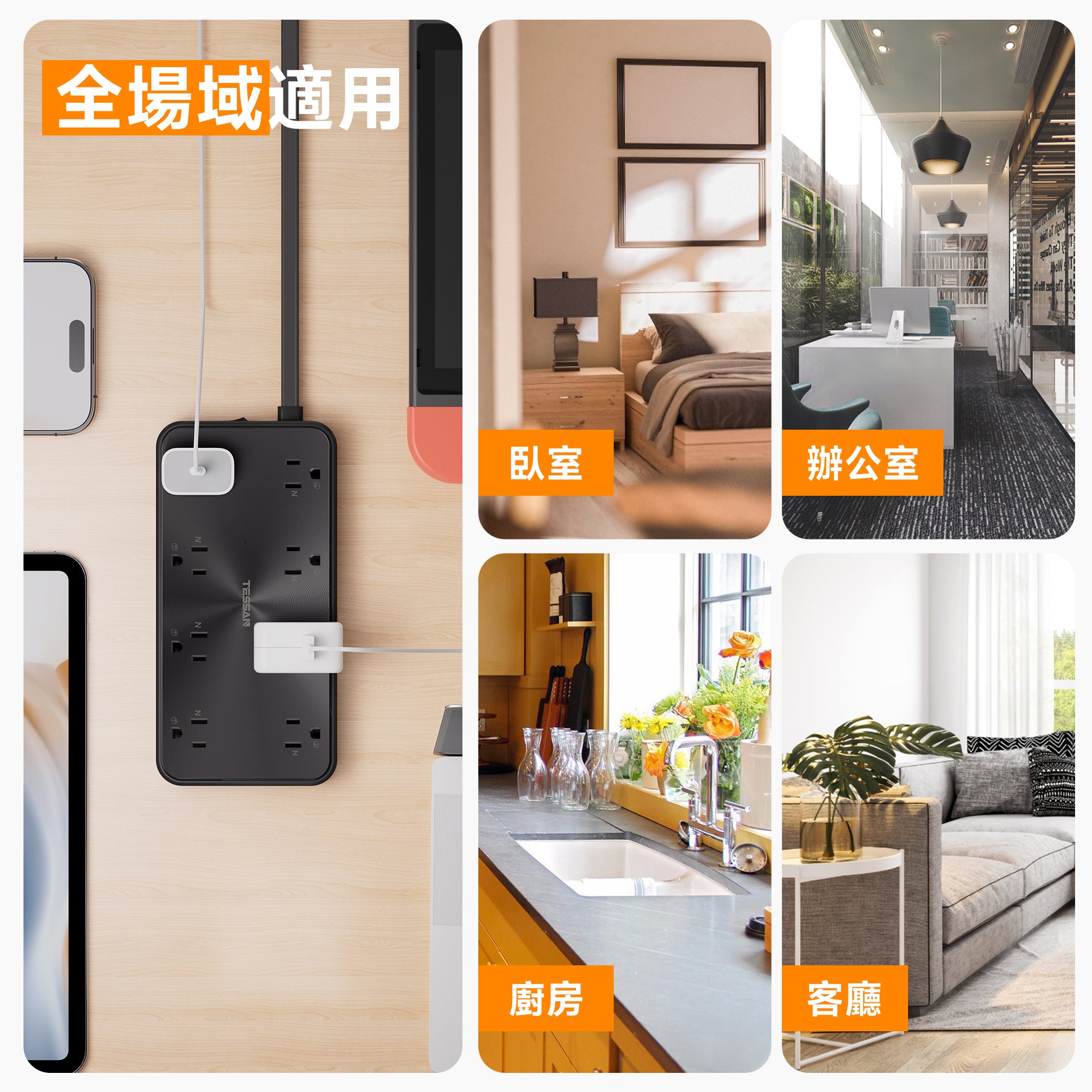 臺灣首發plug7扁線 | 3P 1開8插丨3USB(1Type-C)丨1.8m