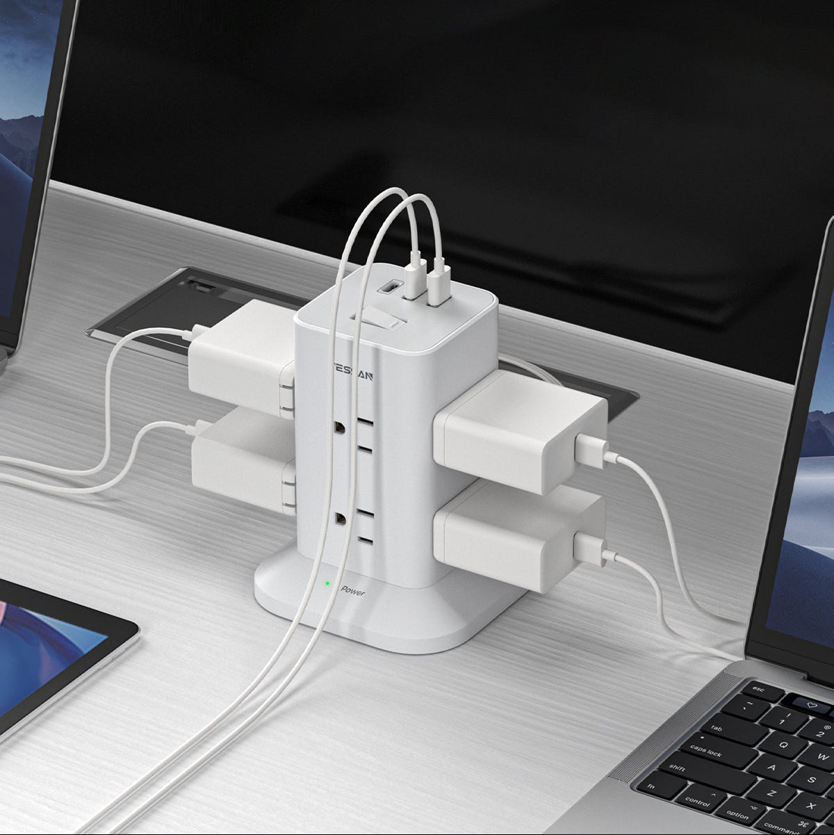 塔式延長線丨3P1開8插丨USB+PD快充