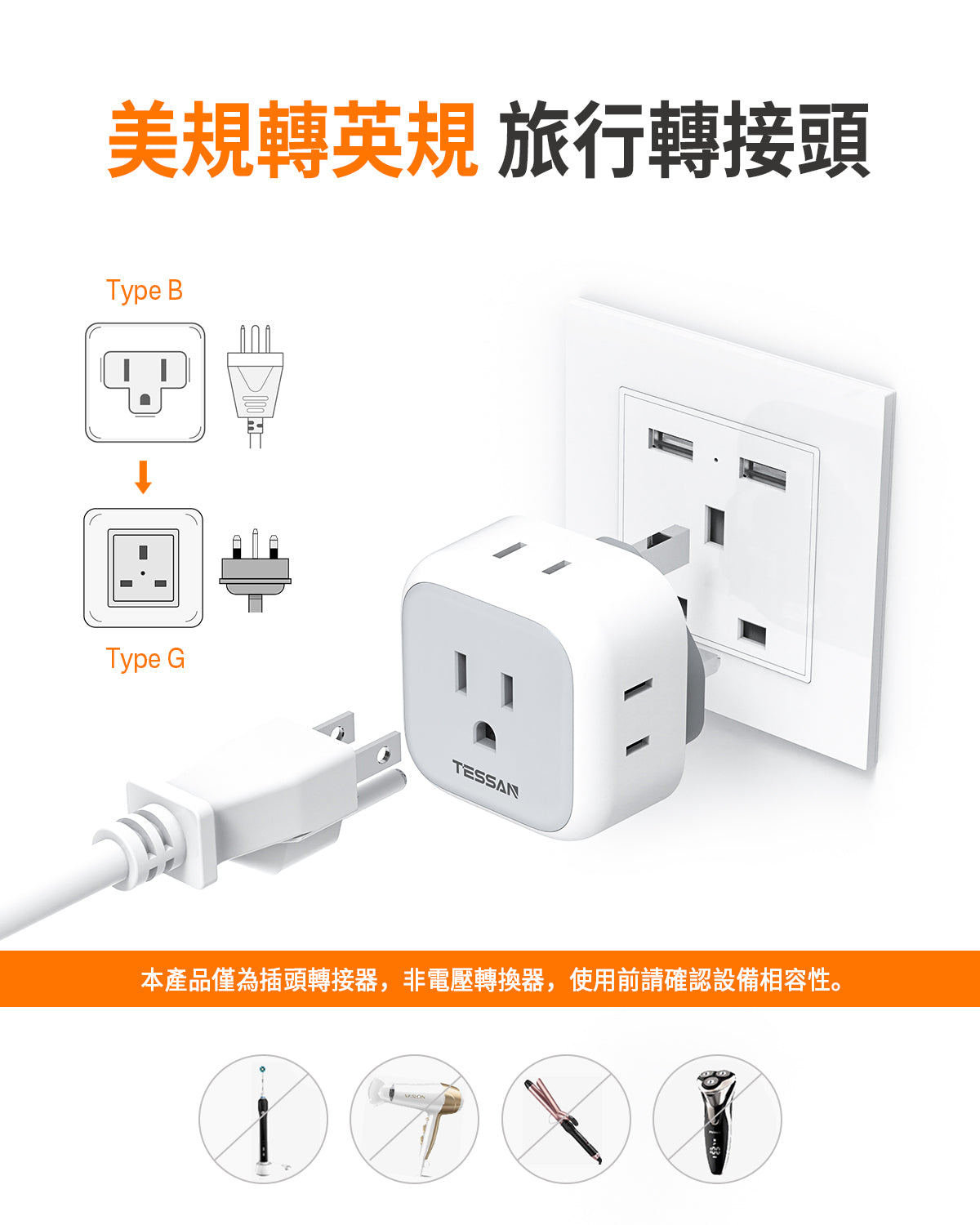 TESSAN 英轉美 旅行轉接頭