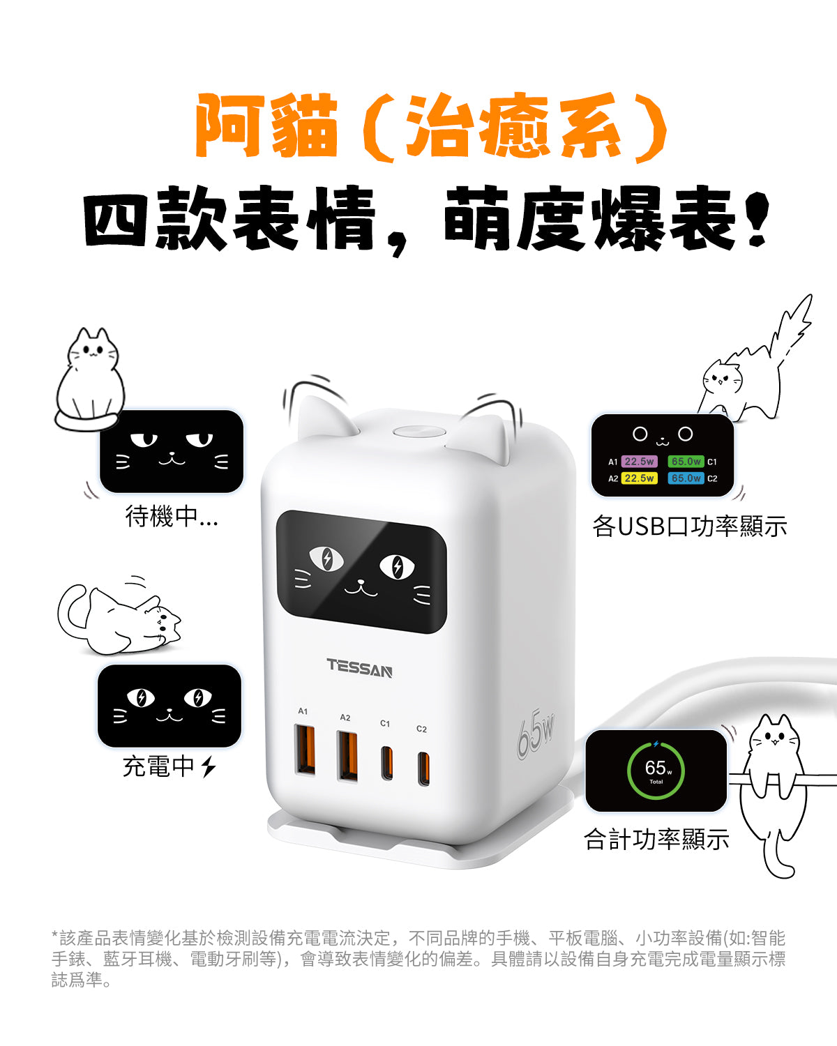 TESSAN 閃電貓65W充電器｜超級閃充｜臺灣安全認證