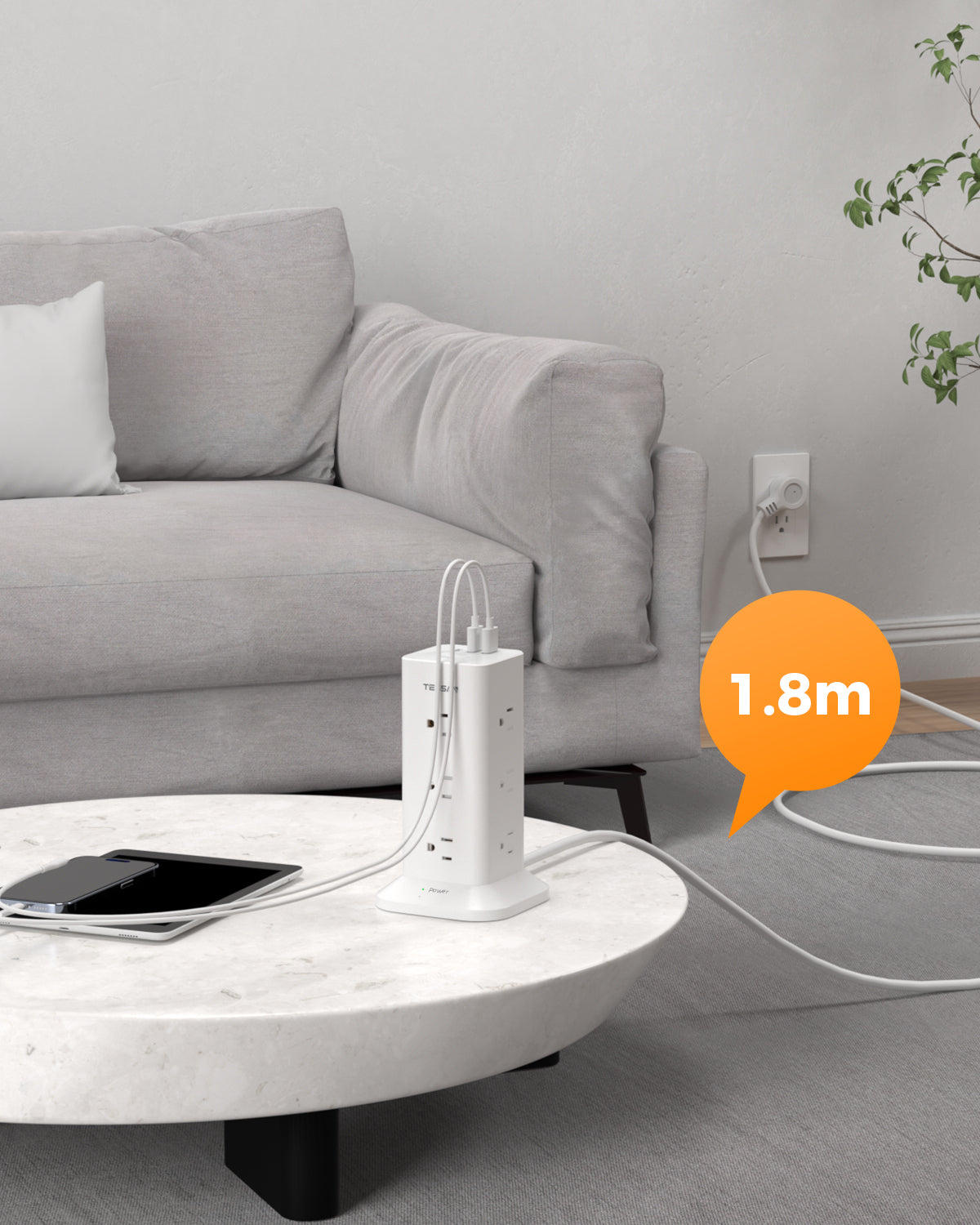 塔式延長線丨3P1開12插丨USB+PD快充